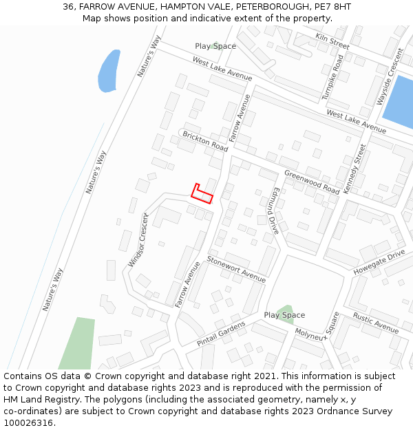 36, FARROW AVENUE, HAMPTON VALE, PETERBOROUGH, PE7 8HT: Location map and indicative extent of plot