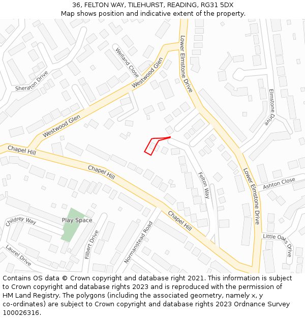 36, FELTON WAY, TILEHURST, READING, RG31 5DX: Location map and indicative extent of plot