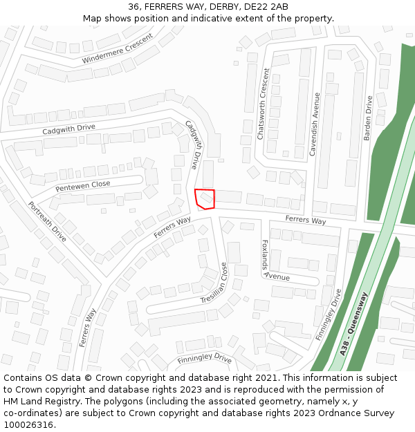 36, FERRERS WAY, DERBY, DE22 2AB: Location map and indicative extent of plot