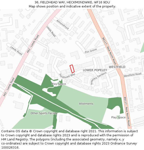 36, FIELDHEAD WAY, HECKMONDWIKE, WF16 9DU: Location map and indicative extent of plot