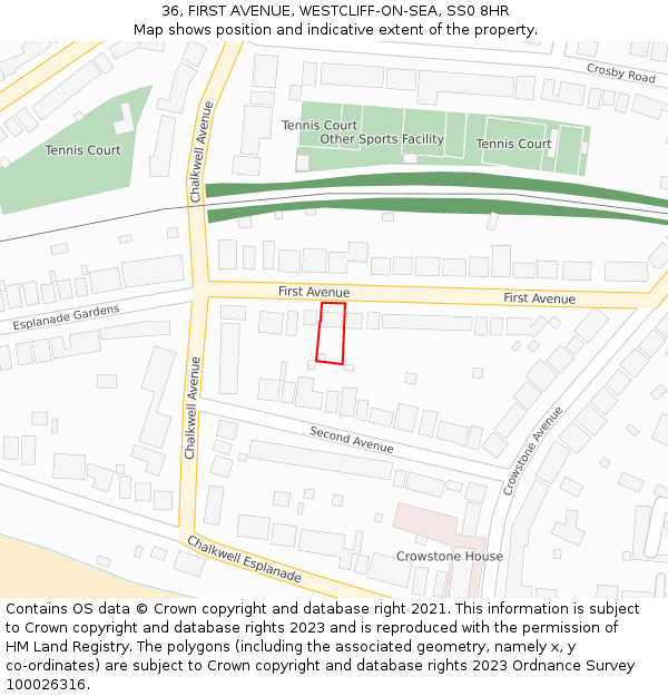 36, FIRST AVENUE, WESTCLIFF-ON-SEA, SS0 8HR: Location map and indicative extent of plot