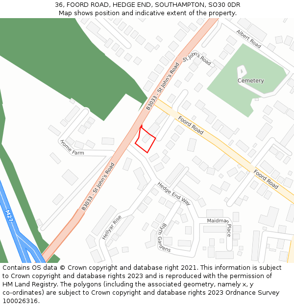 36, FOORD ROAD, HEDGE END, SOUTHAMPTON, SO30 0DR: Location map and indicative extent of plot