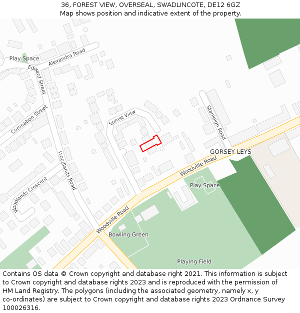 36, FOREST VIEW, OVERSEAL, SWADLINCOTE, DE12 6GZ: Location map and indicative extent of plot