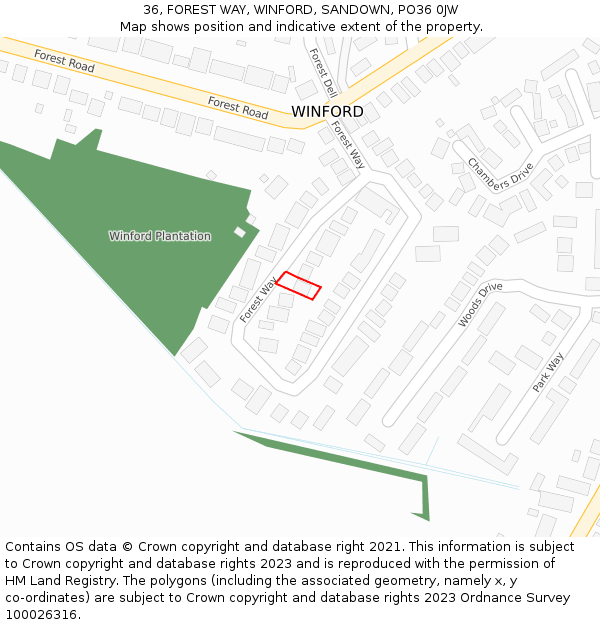 36, FOREST WAY, WINFORD, SANDOWN, PO36 0JW: Location map and indicative extent of plot