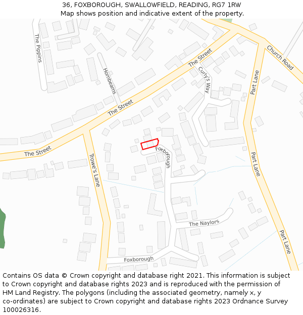36, FOXBOROUGH, SWALLOWFIELD, READING, RG7 1RW: Location map and indicative extent of plot