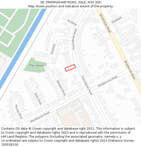 36, FRAMINGHAM ROAD, SALE, M33 3SH: Location map and indicative extent of plot