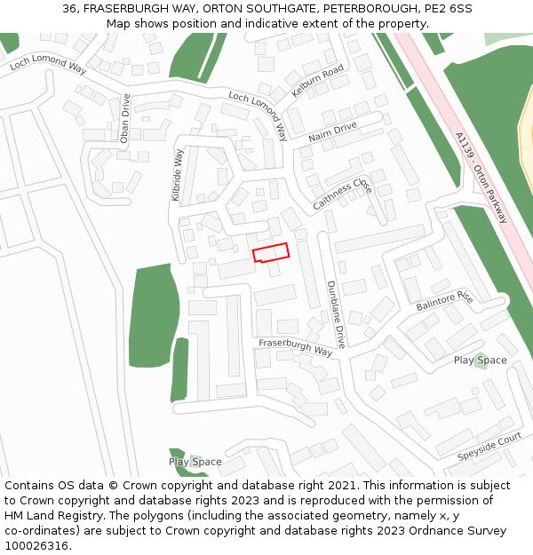 36, FRASERBURGH WAY, ORTON SOUTHGATE, PETERBOROUGH, PE2 6SS: Location map and indicative extent of plot