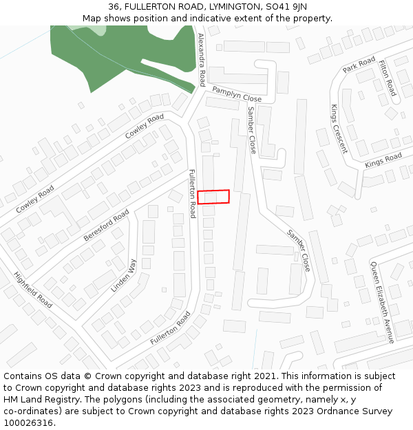 36, FULLERTON ROAD, LYMINGTON, SO41 9JN: Location map and indicative extent of plot