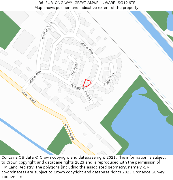 36, FURLONG WAY, GREAT AMWELL, WARE, SG12 9TF: Location map and indicative extent of plot