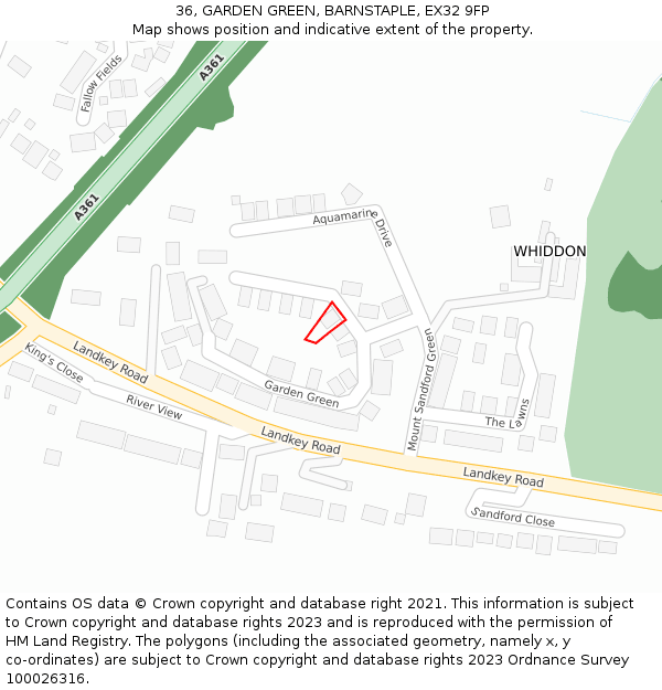 36, GARDEN GREEN, BARNSTAPLE, EX32 9FP: Location map and indicative extent of plot