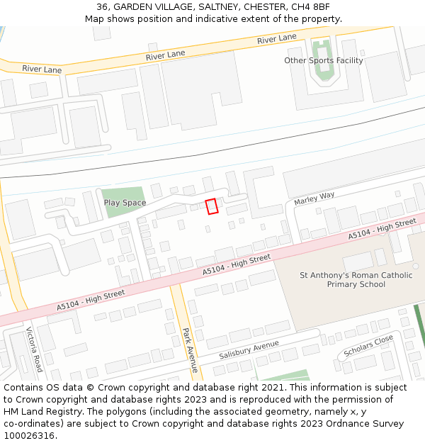 36, GARDEN VILLAGE, SALTNEY, CHESTER, CH4 8BF: Location map and indicative extent of plot