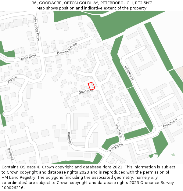 36, GOODACRE, ORTON GOLDHAY, PETERBOROUGH, PE2 5NZ: Location map and indicative extent of plot