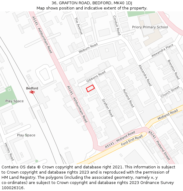 36, GRAFTON ROAD, BEDFORD, MK40 1DJ: Location map and indicative extent of plot
