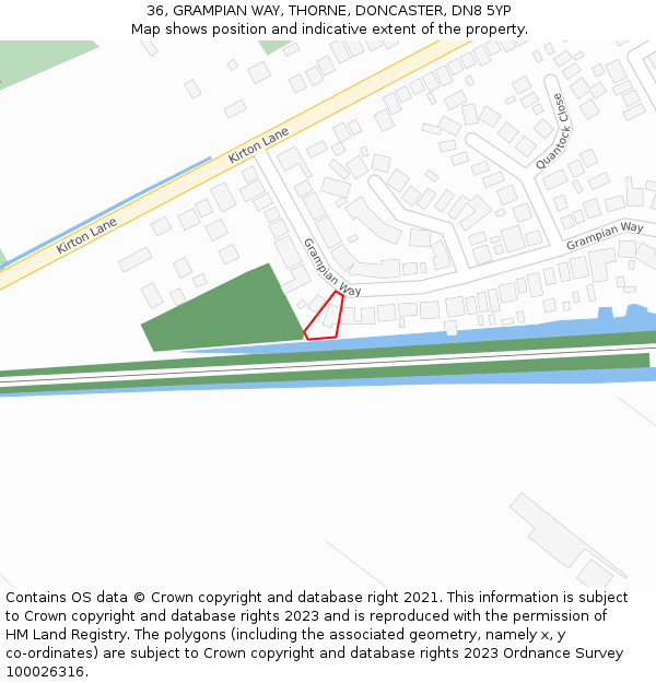 36, GRAMPIAN WAY, THORNE, DONCASTER, DN8 5YP: Location map and indicative extent of plot