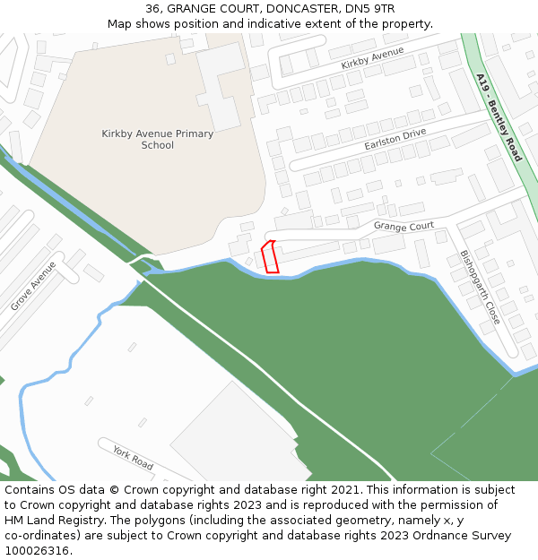 36, GRANGE COURT, DONCASTER, DN5 9TR: Location map and indicative extent of plot