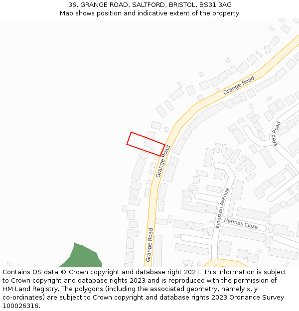 36, GRANGE ROAD, SALTFORD, BRISTOL, BS31 3AG: Location map and indicative extent of plot