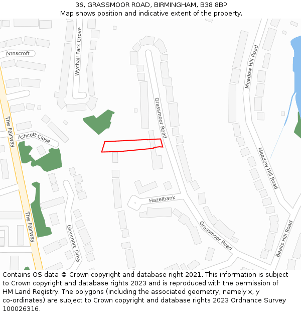 36, GRASSMOOR ROAD, BIRMINGHAM, B38 8BP: Location map and indicative extent of plot