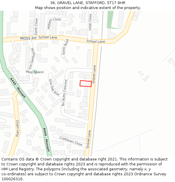 36, GRAVEL LANE, STAFFORD, ST17 9HR: Location map and indicative extent of plot