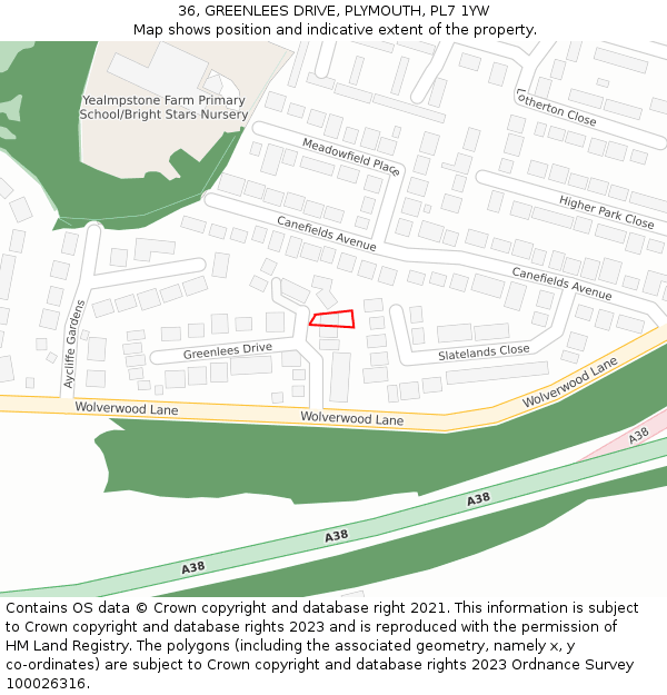 36, GREENLEES DRIVE, PLYMOUTH, PL7 1YW: Location map and indicative extent of plot