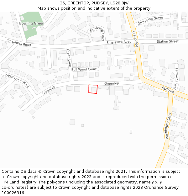 36, GREENTOP, PUDSEY, LS28 8JW: Location map and indicative extent of plot