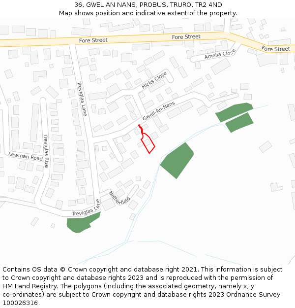 36, GWEL AN NANS, PROBUS, TRURO, TR2 4ND: Location map and indicative extent of plot