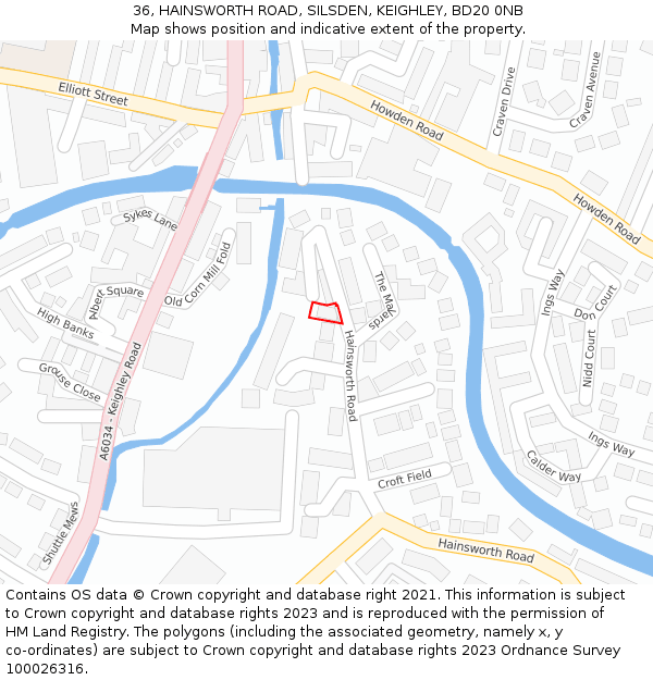 36, HAINSWORTH ROAD, SILSDEN, KEIGHLEY, BD20 0NB: Location map and indicative extent of plot