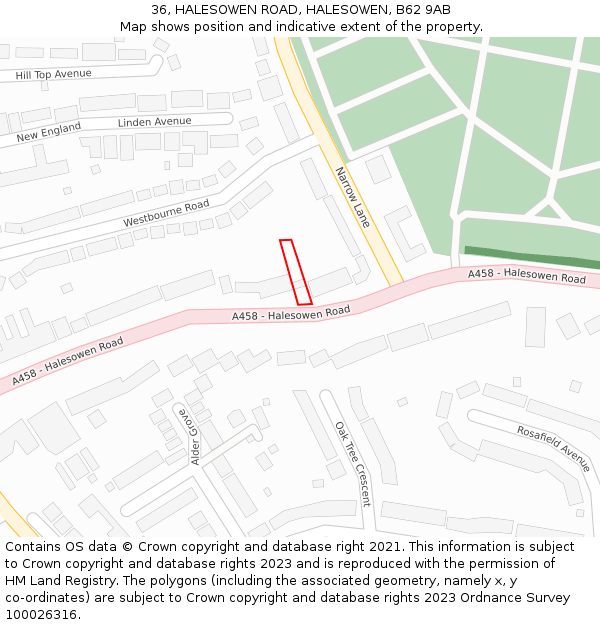 36, HALESOWEN ROAD, HALESOWEN, B62 9AB: Location map and indicative extent of plot