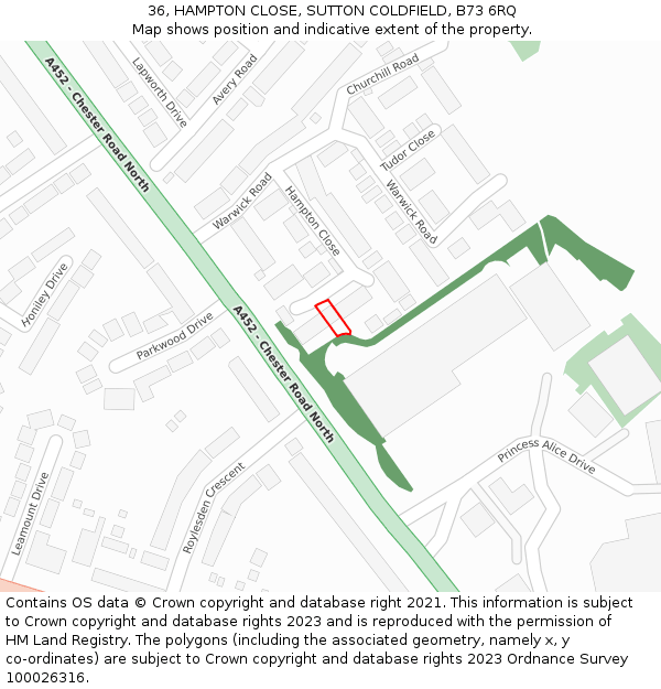 36, HAMPTON CLOSE, SUTTON COLDFIELD, B73 6RQ: Location map and indicative extent of plot