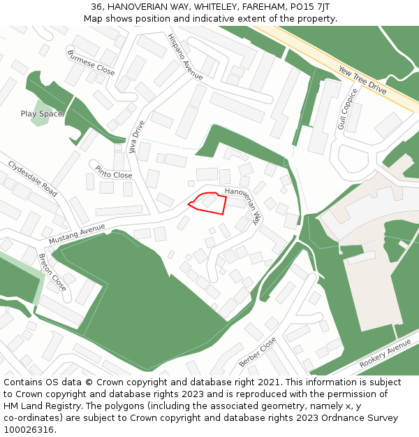 36, HANOVERIAN WAY, WHITELEY, FAREHAM, PO15 7JT: Location map and indicative extent of plot