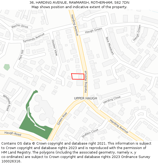 36, HARDING AVENUE, RAWMARSH, ROTHERHAM, S62 7DN: Location map and indicative extent of plot