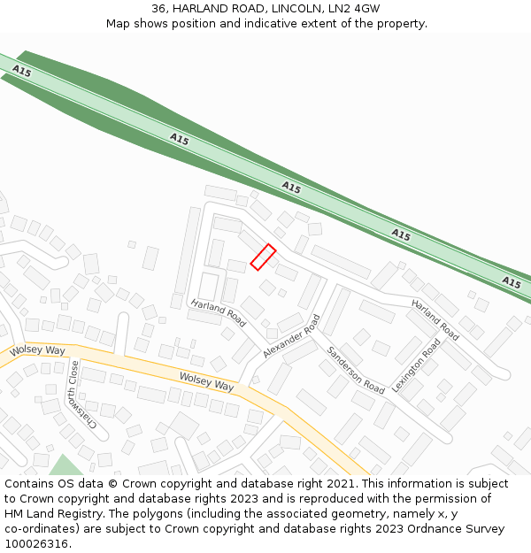 36, HARLAND ROAD, LINCOLN, LN2 4GW: Location map and indicative extent of plot