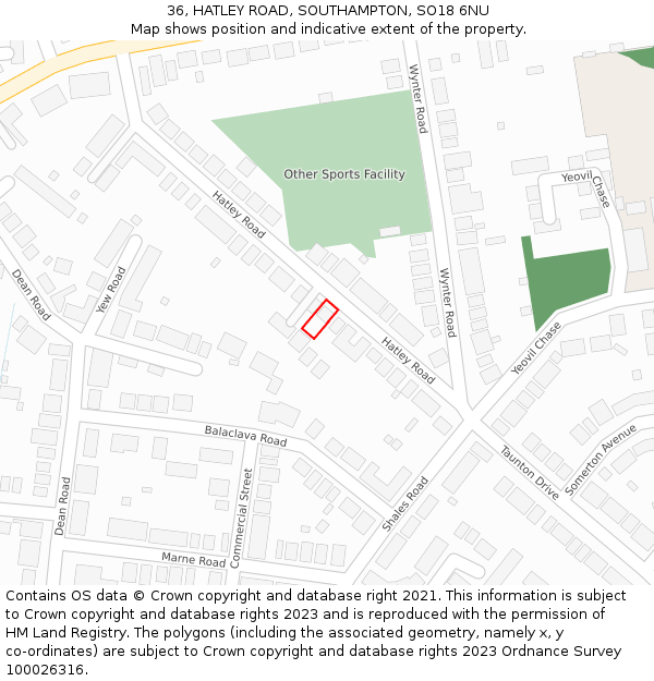 36, HATLEY ROAD, SOUTHAMPTON, SO18 6NU: Location map and indicative extent of plot