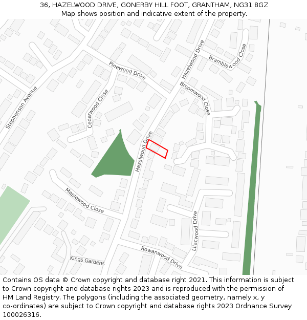 36, HAZELWOOD DRIVE, GONERBY HILL FOOT, GRANTHAM, NG31 8GZ: Location map and indicative extent of plot