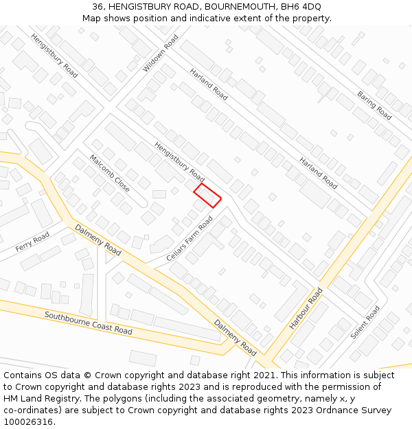 36, HENGISTBURY ROAD, BOURNEMOUTH, BH6 4DQ: Location map and indicative extent of plot