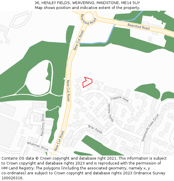36, HENLEY FIELDS, WEAVERING, MAIDSTONE, ME14 5UY: Location map and indicative extent of plot