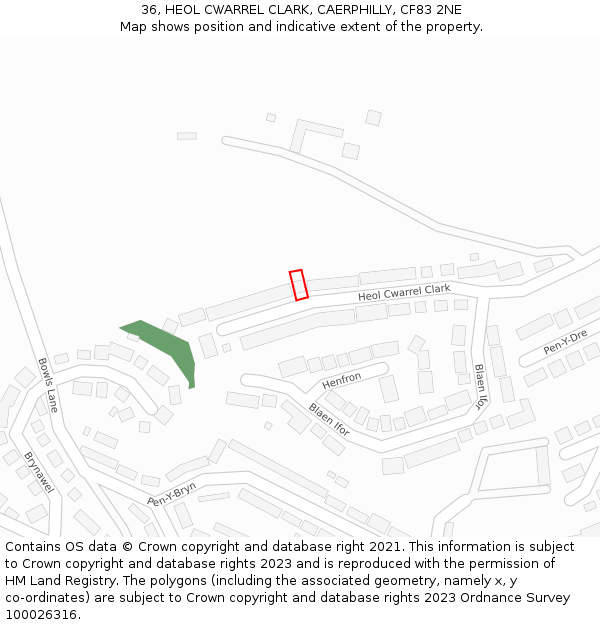 36, HEOL CWARREL CLARK, CAERPHILLY, CF83 2NE: Location map and indicative extent of plot