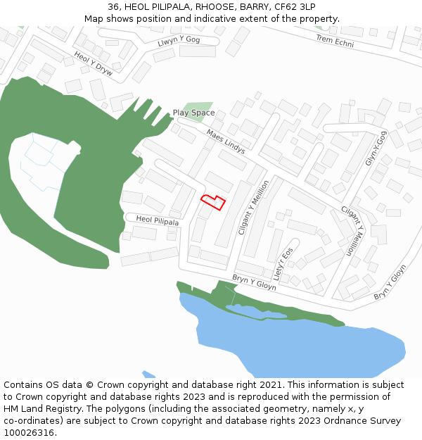 36, HEOL PILIPALA, RHOOSE, BARRY, CF62 3LP: Location map and indicative extent of plot