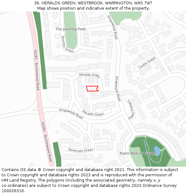 36, HERALDS GREEN, WESTBROOK, WARRINGTON, WA5 7WT: Location map and indicative extent of plot