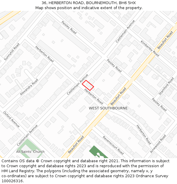 36, HERBERTON ROAD, BOURNEMOUTH, BH6 5HX: Location map and indicative extent of plot