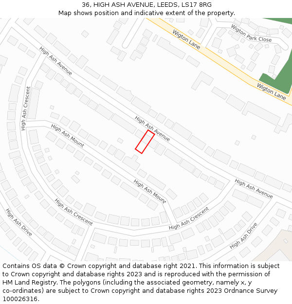 36, HIGH ASH AVENUE, LEEDS, LS17 8RG: Location map and indicative extent of plot