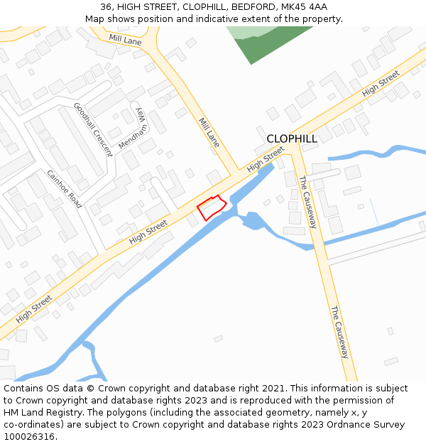 36, HIGH STREET, CLOPHILL, BEDFORD, MK45 4AA: Location map and indicative extent of plot