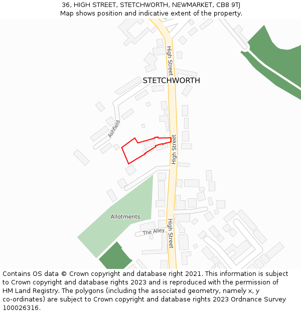 36, HIGH STREET, STETCHWORTH, NEWMARKET, CB8 9TJ: Location map and indicative extent of plot