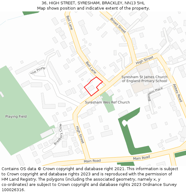 36, HIGH STREET, SYRESHAM, BRACKLEY, NN13 5HL: Location map and indicative extent of plot