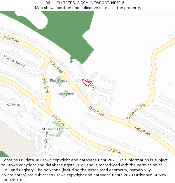 36, HIGH TREES, RISCA, NEWPORT, NP11 6HH: Location map and indicative extent of plot