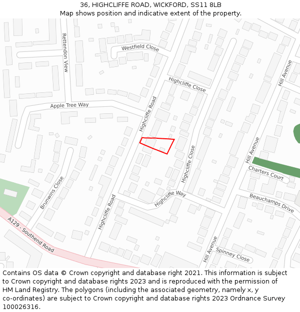 36, HIGHCLIFFE ROAD, WICKFORD, SS11 8LB: Location map and indicative extent of plot