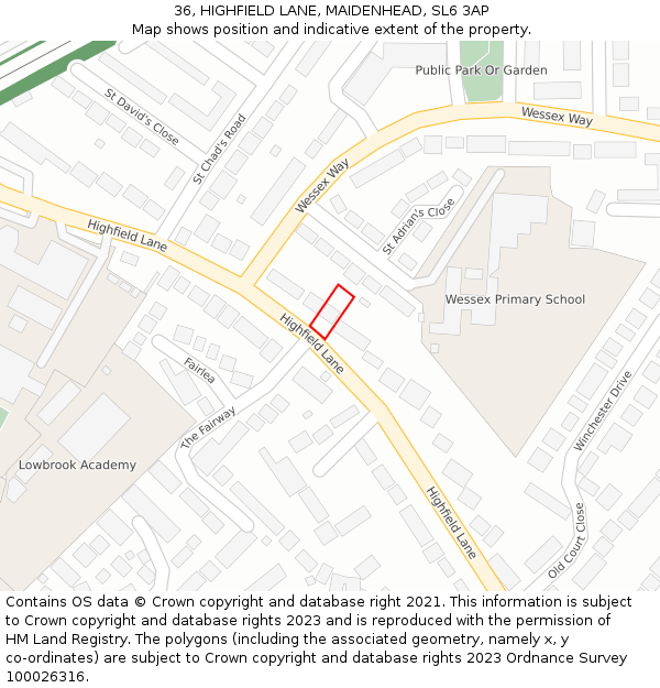 36, HIGHFIELD LANE, MAIDENHEAD, SL6 3AP: Location map and indicative extent of plot