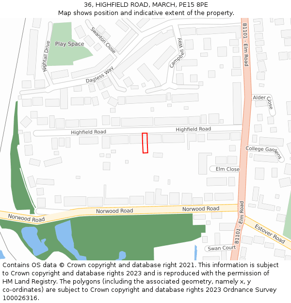 36, HIGHFIELD ROAD, MARCH, PE15 8PE: Location map and indicative extent of plot