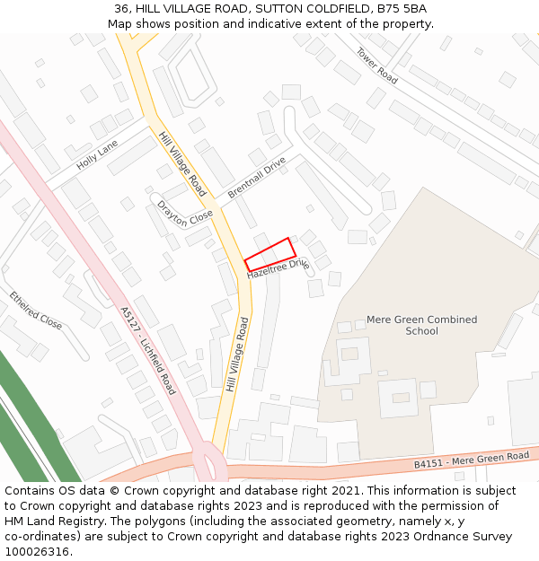 36, HILL VILLAGE ROAD, SUTTON COLDFIELD, B75 5BA: Location map and indicative extent of plot