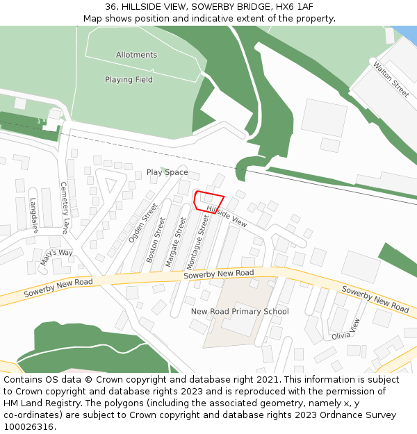 36, HILLSIDE VIEW, SOWERBY BRIDGE, HX6 1AF: Location map and indicative extent of plot