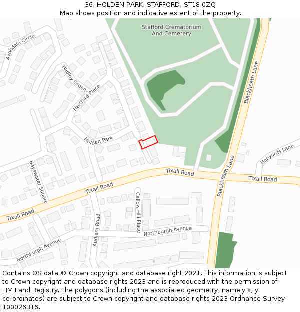 36, HOLDEN PARK, STAFFORD, ST18 0ZQ: Location map and indicative extent of plot